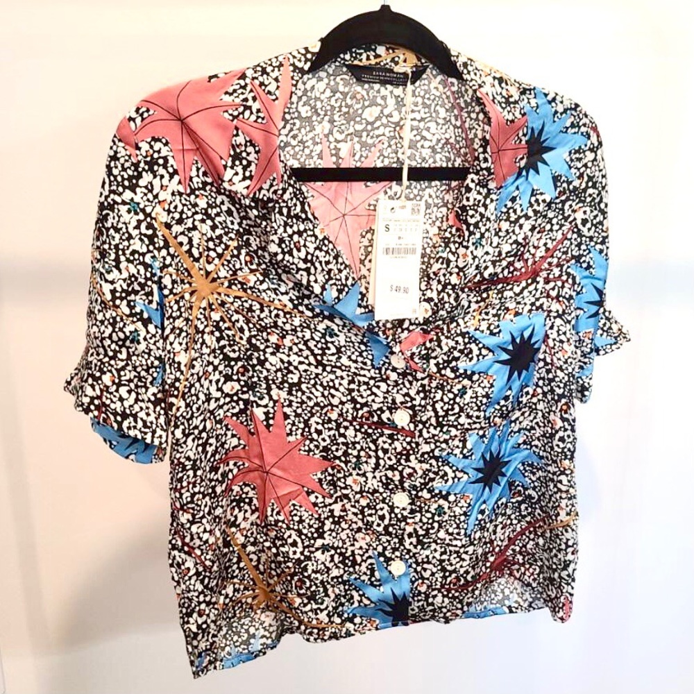NWT Zara Woman—Boxy Pattern Button Up Shirt—S